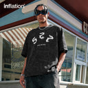 INFLATION Men Black Graphic Oversized Tees - INFLATION