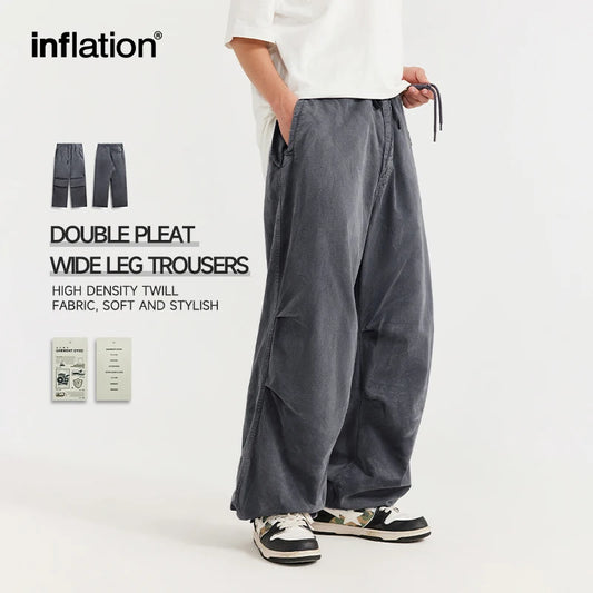 INFLATION Washed Batik Parachute Pants Men Streetwear Hip Hop Wide Leg Trousers