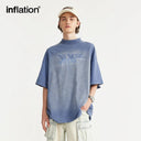 INFLATION Washed Tie Dyed Mock Neck Oversized Tees - INFLATION