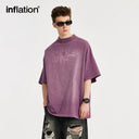 INFLATION Washed Tie Dyed Mock Neck Oversized Tees - INFLATION