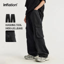 INFLATION Trendy Washed Wide Leg Cargo Jeans - INFLATION