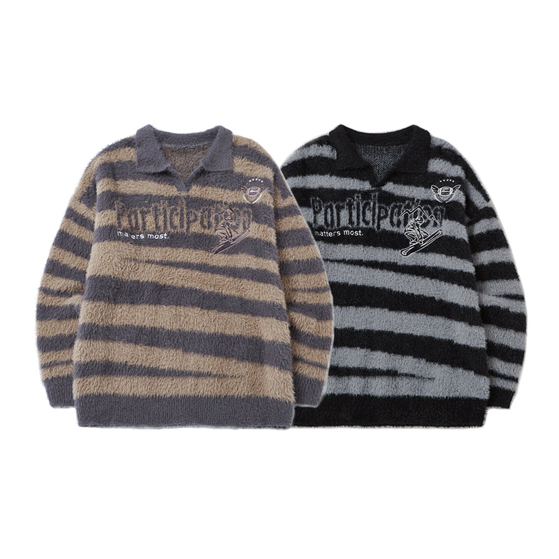 INFLATION Retro Striped Fleece Sweatshirt