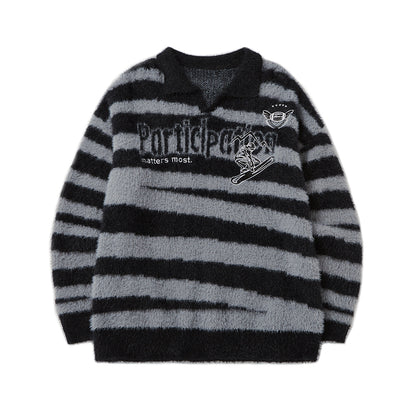 INFLATION Retro Striped Fleece Sweatshirt