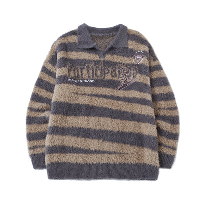 INFLATION Retro Striped Fleece Sweatshirt